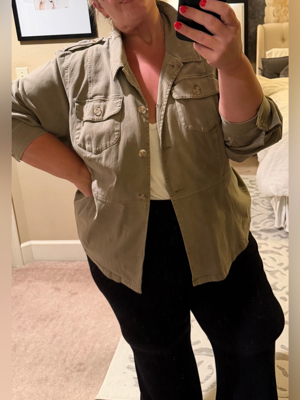 Olive Utility Peplum Jacket - Women’s Casual Button-Front